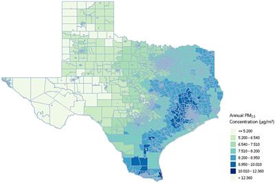 PM2.5 pollution in Texas: a geospatial analysis of health impact functions